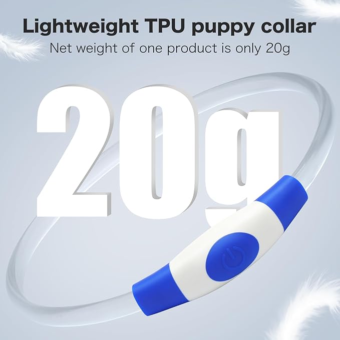 BSEEN Light Up Dog Collar, High Visibility LED Dog Collar Rechargeable- Rainproof TPU Cuttable Glowing Pet Collar for Small Dogs & Cats - Puppy Safety Lights for Night Walking (XS- Blue 40cm)-Mewly Pet