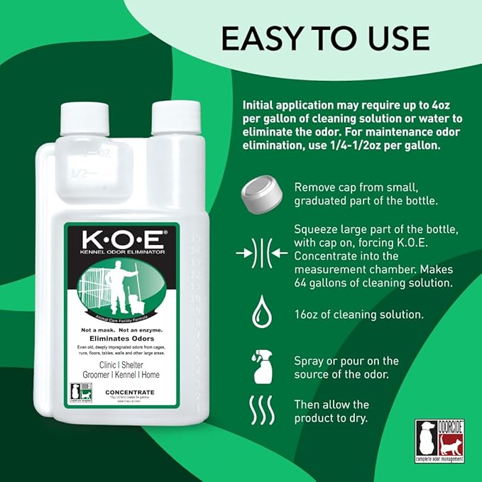 Odorcide, Thornell KOE Kennel Odor Eliminator Concentrate, Great for Cages, Runs, Floors & More, Pet Odor Eliminator for Home & Kennel w/Safe, Non-Enzymatic Formula, 16 oz, White – Not A Spray Bottle-Mewly Pet