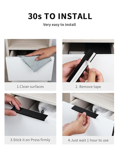 5 Pack Adhesive Cabinet pulls 6 inch Stick on Handles Black Finger pulls for cabinets Finger pulls Adhesive Drawer pulls Edge for Concealed Seam Handles Flat