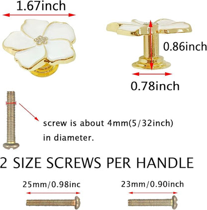 4 White Flower Petal Handles Kitchen Cabinet Knobs & Drawer Pulls (Gold, 8 Screws)