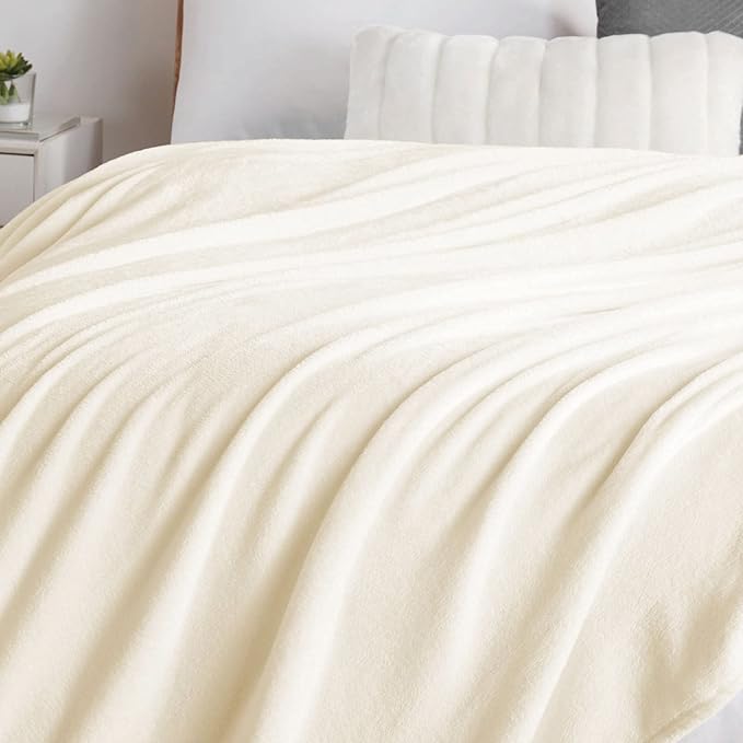 Walensee Fleece Blanket Plush Throw Fuzzy Lightweight (Throw Size 50x60 Cream) Super Soft Microfiber Flannel Blankets for Couch, Bed, Sofa Ultra Luxurious Warm and Cozy for All Seasons