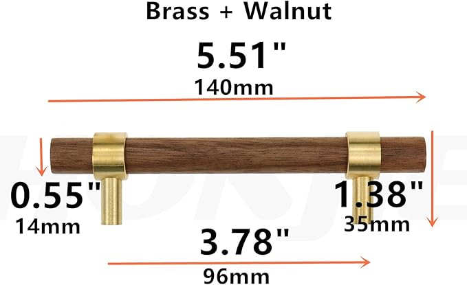 Drawer 5.51"/140mm Pulls Brass Walnut Kitchen Wardrobe Cabinet Hardware Pull Handle with Screw, 2Pcs