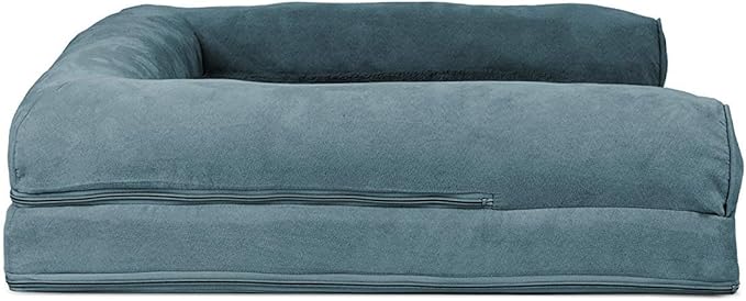 Furhaven Cooling Gel Dog Bed for Large/Medium Dogs w/ Removable Bolsters & Washable Cover, For Dogs Up to 55 lbs - Plush & Suede Sofa - Deep Pool, Large-Mewly Pet