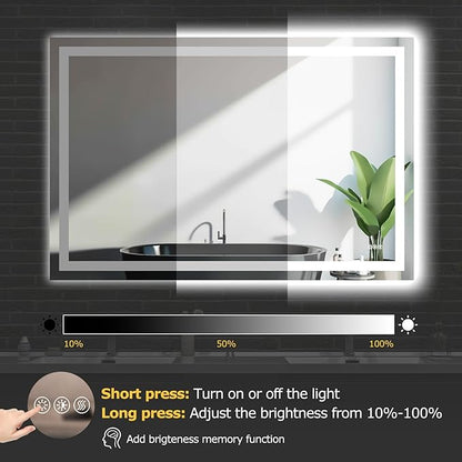 60X40 LED Bathroom Mirror with Lights, Anti-Fog, Dimmable, Backlit + Front Lit, Smart Bathroom Vanity Mirror, Memory Function, Shatterproof, Tempered Glass (Horizontal/Vertical)