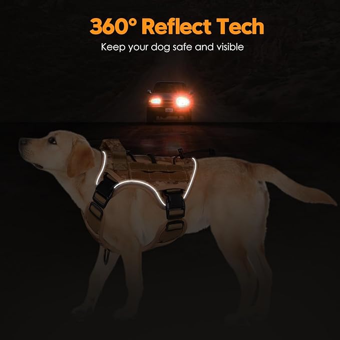 Heavy-Duty Tactical Dog Harness for Large Dogs, No Pull Adjustable Reflective Pet Vest with Molle System, K9 Military-Grade Control for Service Training, Outdoor & 10+ Breeds, Khaki Camo, Small-Mewly Pet