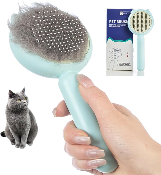 Cat Brush Dog brushes with Release Button for Shedding Grooming, suit for Long or Medium Haired Cats, Lightweight Skin Friendly Pet Brush Hair Removal Comb Brushes for Kitten-Mewly Pet