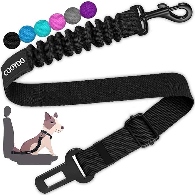 COOYOO Dog Seat Belt, Durability Retractable Dog Car Harness Adjustable Dog Seat Belt for Vehicle Nylon Pet Safety Seat Belts Heavy Duty & Elastic (1 Pack Black)-Mewly Pet