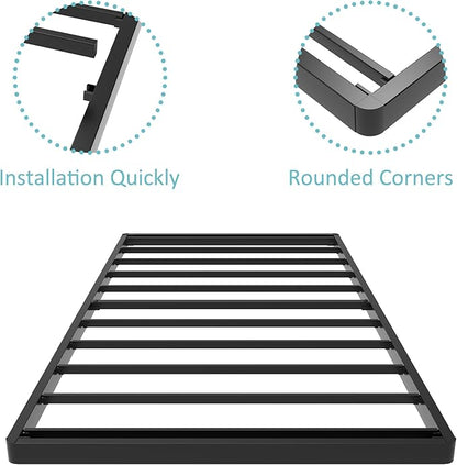 Twin Box Spring Bed Base 2 Inch, Low Profile Metal Boxspring Twin Bunkie Board 2 Inch, 2000 Lbs Max Weight Capacity Mattress Foundation, Noise-Free, Easy Assembly