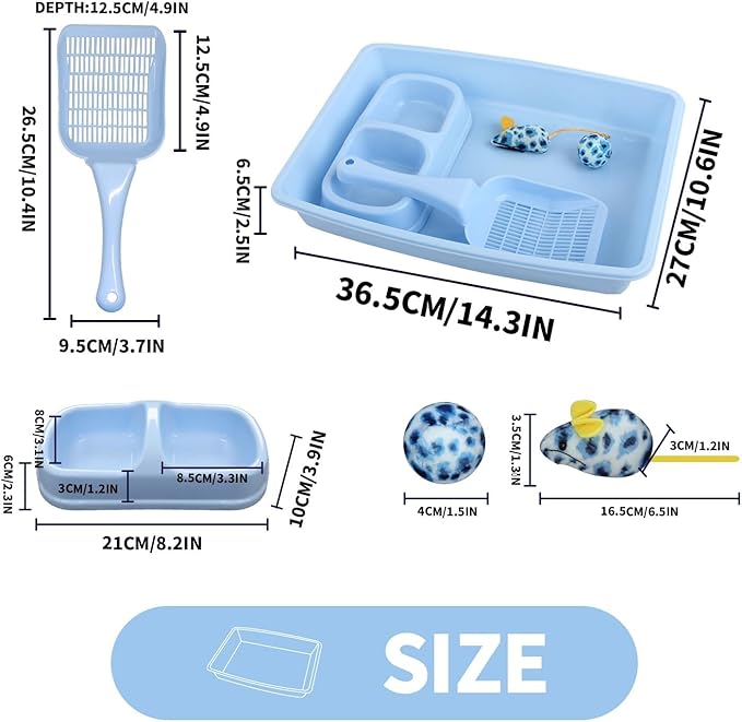 PAWISE Cat Litter Box Set, Small Cat Kitten Starter Kit, Include Cats Toilet Kitten Litter Pan, Cat Litter Scoop, Double Dish Cat Bowl, Cat Mouse Toy, Cat Ball Toy-Mewly Pet