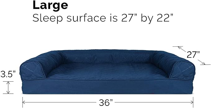 Furhaven Orthopedic Dog Bed for Large/Medium Dogs w/ Removable Bolsters & Washable Cover, For Dogs Up to 55 lbs - Quilted Sofa - Navy (Blue), Large-Mewly Pet