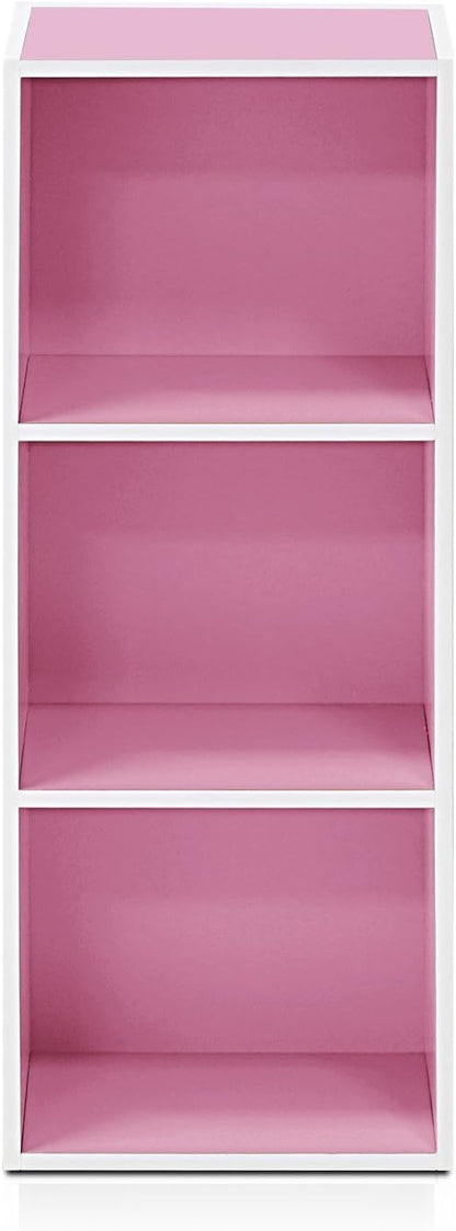 Furinno LUDER Book Shelf, 3-Cube Bookshelf, Bookcase, 9.3" x 12" x 31.5", for Living Room, Bedroom, Home Office, White/Pink