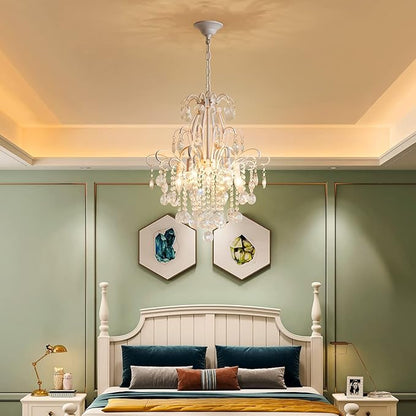 WUZUPS Crystal Chandelier 5-Light Pendant Ceiling Light Modern Lighting Fixture for Bedroom Hallway Bar Kitchen Bathroom, H 22.6'' x W 19.2'', E12 Base, White
