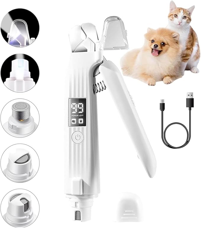 2-in-1 Dog Nail Trimmers & Dog Nail Grinder with 2 LED Lights, USB Rechargeable, Cat Nail Clipper with Splash Guard, and Multiple Grinding Methods for Small, Medium, and Large Dogs & Cats-Mewly Pet