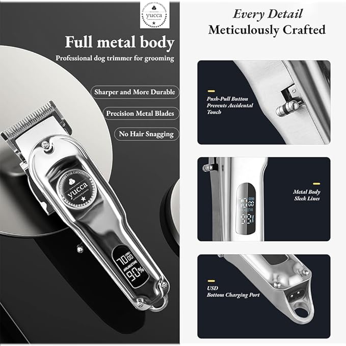 yucca Dog Grooming Clippers for Thick Heavy Coats, Cordless Dog Trimmers Clippers Professional with Metal Blade for Pets Dogs Cats Animals-Mewly Pet