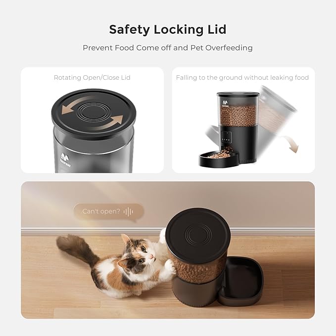 Automatic Cat Feeder - 3L Pet Dry Food Dispenser with Timed Programmable Portion Control, Dual Power Backup, Easy Set Up, 10 Meals Per Day for Cats and Puppies, Black（Remote Not Supported）-Mewly Pet