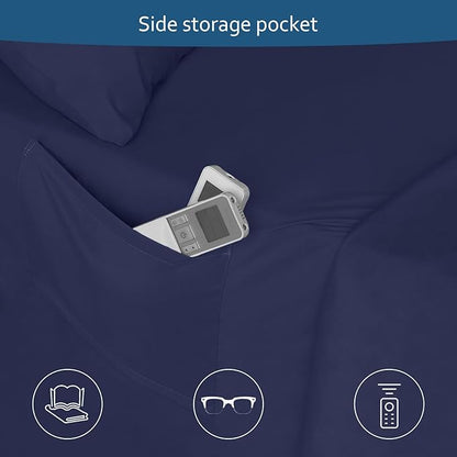 Queen Sheet Set for Air Mattress - Sheets Queen Size Bed Set - 3Pcs Side Storage Pocket Fitted Sheet & Pillowcases Easily Fits 16in to 24in Pillow Top Air Bed Mattress - Navy Blue