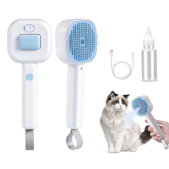 Cat Steam Brush，3 In 1 combs for indoor cats，pet steam brush for shedding,Dog shedding for Long and Short Hair Dogs and Cats Pet Grooming Brush Remove Tangled Loose Hair (Blue)-Mewly Pet