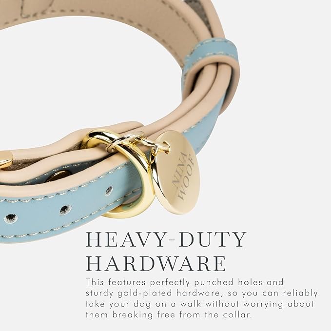 Cupertino Dog Collars, Harnesses & Leashes Made from Vegan Leather with Dog Tracker Device Holder Adjustable Dog Collar - Color Blue, Large-Mewly Pet