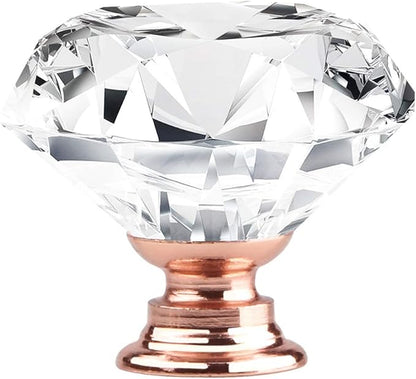 Tomorotec Set of 12 Rose Gold Base Crystal Clear Glass Drawer Pulls - 30mm Pink Diamond-Shaped Cupboard Knobs with Screws for Kitchen, Dresser, Bathroom and Wardrobe Cabinets