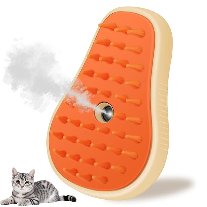 Cat Steam Brush, 3 in 1 Cat Steamy Brush, Silicone Massage Grooming Comb, Pet Hair Cleaning Misting Comb for Kittens(Avocado White)-Mewly Pet