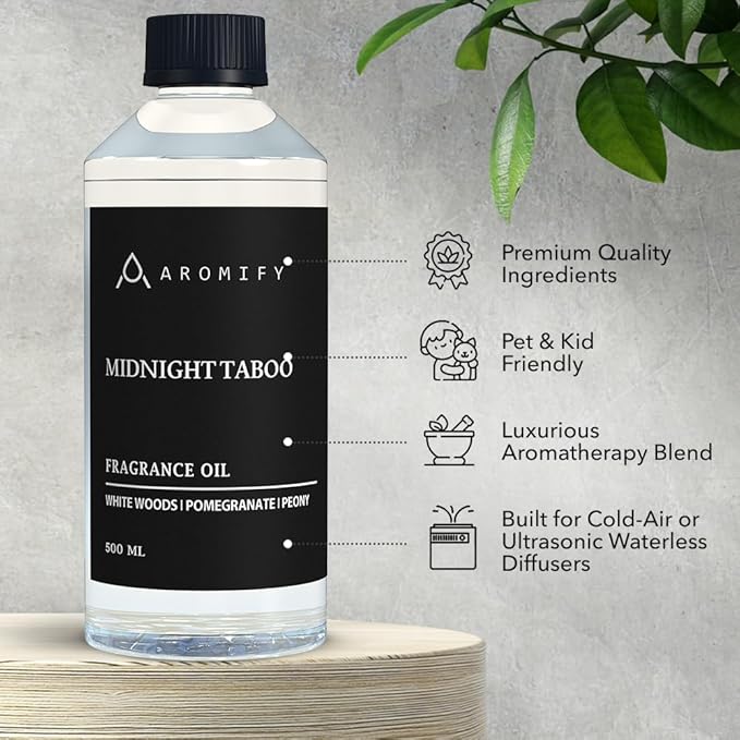 Midnight Taboo Diffuser Oil, Inspired by Luxury Hotels, 16.9 FL Oz, 500 mL, Hotel Scent for Home, Office, Bathroom, Aromatherapy Essential Oil, Lemon & Pomegranate Scents.