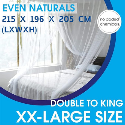 EVEN NATURALS Luxury Mosquito Net for Double to King Size Bed Canopy | Camping Screen House | Finest Mesh – 300 Holes per Square Inch, 2 Entries, Easy to Install, Hanging Kit, Storage Bag (X-Large)