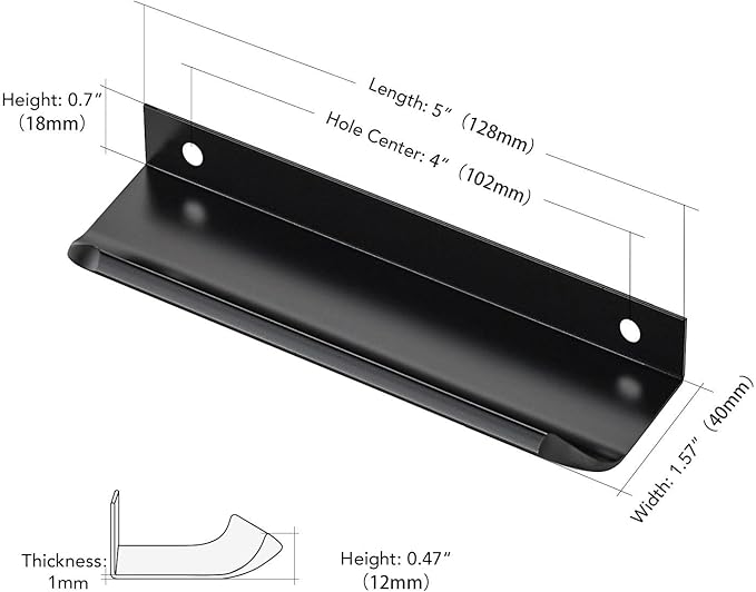 Ravinte Hardware 10 Pack Black Cabinet Handles, 5 Inch (128mm) Finger Edge Pulls, 4 Inch Hole Center, Finger Pulls for Cabinets
