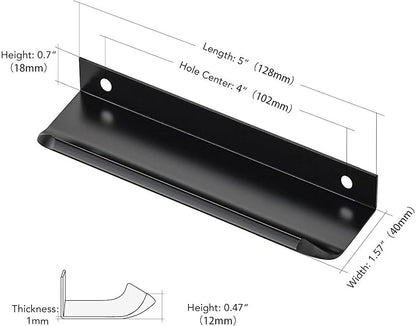 Ravinte Hardware 10 Pack Black Cabinet Handles, 5 Inch (128mm) Finger Edge Pulls, 4 Inch Hole Center, Finger Pulls for Cabinets