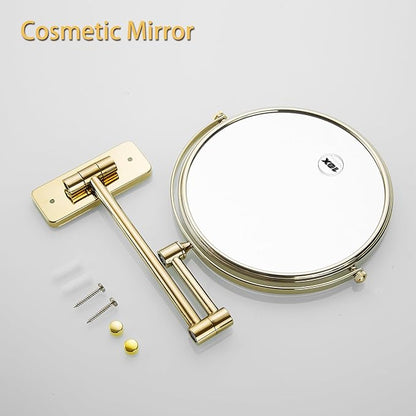 Gold 1x10x Double Sided Magnifying Bathroom Makeup Mirror 360 Degree Swivel Mirror Adjustable Telescopic Arm Wall Mount 8 Inch Non-Illuminated Beauty Mirror Shaving Mirror（Square Base）