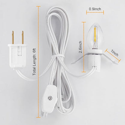 Brightown Accessory Cord with Light Bulb, 6ft UL-Listed White Cord with On/Off Switch for Night Lights, Salt Lamps, Holiday Decorations and Craft Projects