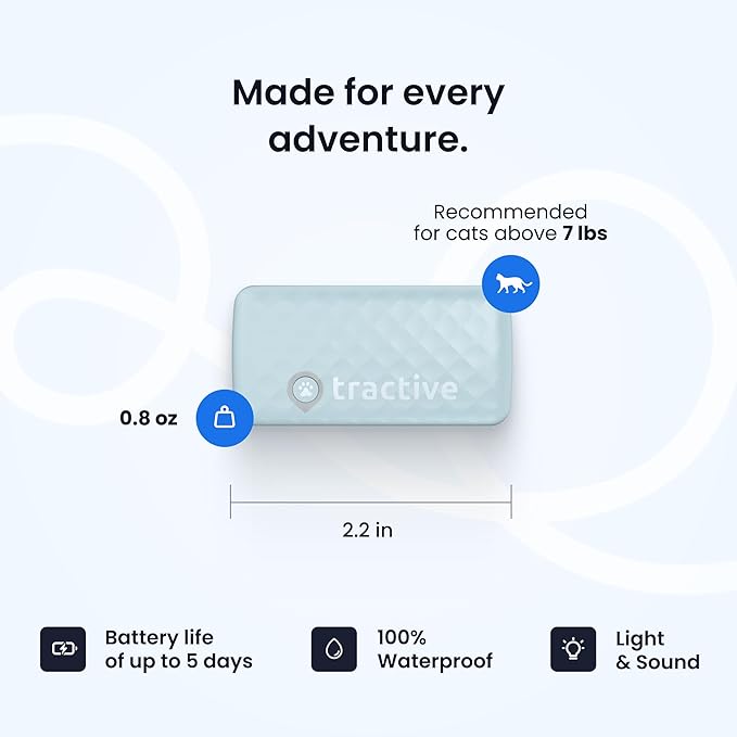 Tractive Smart Cat GPS Tracker | Real-Time Location & Wellness Monitoring for Cats 6.5 lbs+ | Territory & Location History | Up to 5-Day Battery | Breakaway Collar Included (Mint)-Mewly Pet