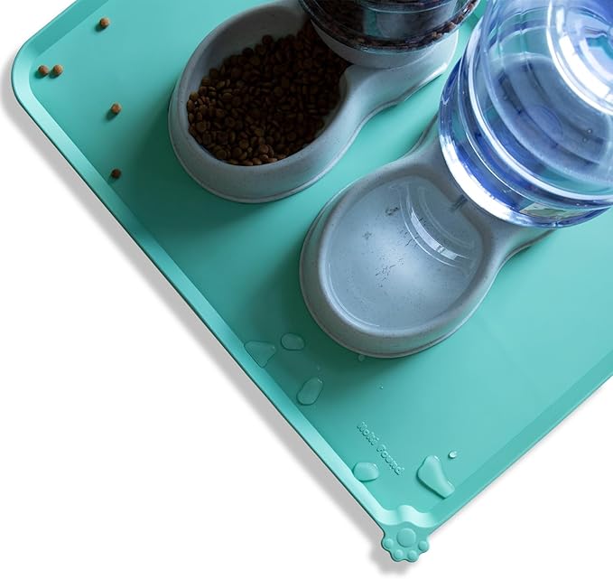Hoki Found Large Silicone Non Slip Pet Food Mats - Tray for Dogs and Cats - Waterproof Feeding Mats - Cool Mint-Mewly Pet
