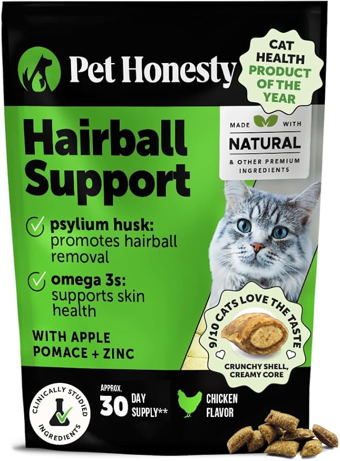 Cat Hairball Support Crunchy & Creamy Chews, Hairball Remedy Treats, Cat Furball Treatment, Supports Skin & Coat, Vitamins for Digestion, Chicken (30-Day Supply)-Mewly Pet