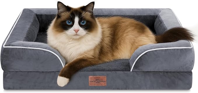 Comfort Expression Small Dog Beds Waterproof Cat Beds Orthopedic Foam Sofa Beds for Small Dogs Comfy Pet Bed with Washable Removable Cover & Non-Slip Bottom(XX-Small,Dark Grey)-Mewly Pet