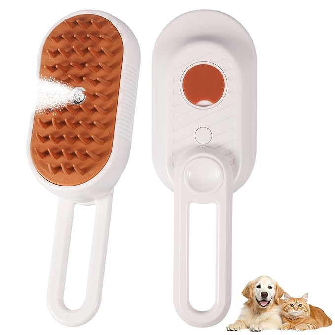 4 in 1 Cat & Dog Steam Brush for Long/Short Hair Shedding - Rechargeable Pet Grooming Brush with Anti-Static Steam Spray, Foldable Handle & Dual Massage Modes for Home Pet Spa Cleaning-Mewly Pet