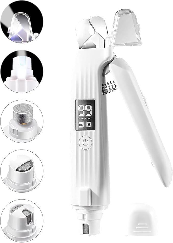 2-in-1 Dog Nail Trimmers & Dog Nail Grinder with 2 LED Lights, USB Rechargeable, Cat Nail Clipper with Splash Guard, and Multiple Grinding Methods for Small, Medium, and Large Dogs & Cats-Mewly Pet