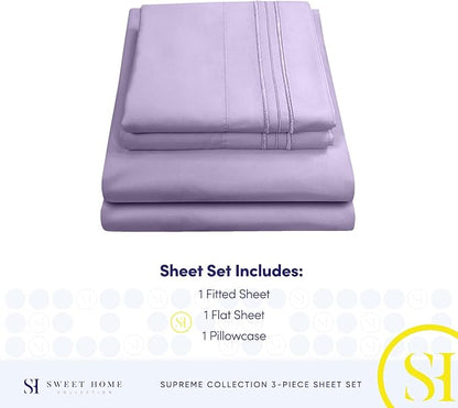 Twin XL Sheets - Breathable Luxury Sheets with Full Elastic & Secure Corner Straps Built In - 1800 Supreme Collection Extra Soft Deep Pocket Bedding Set, Sheet Set, Twin XL, Lavender