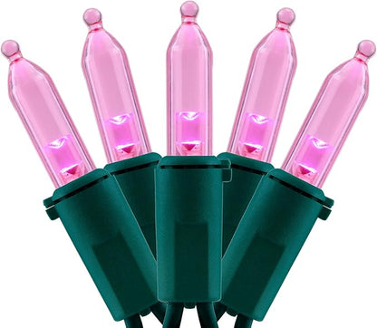 YULETIME 200 Count Pink LED Christmas Lights, 66 Feet Green Wire UL Certified Commercial Grade Holiday String Light Set (Pink)