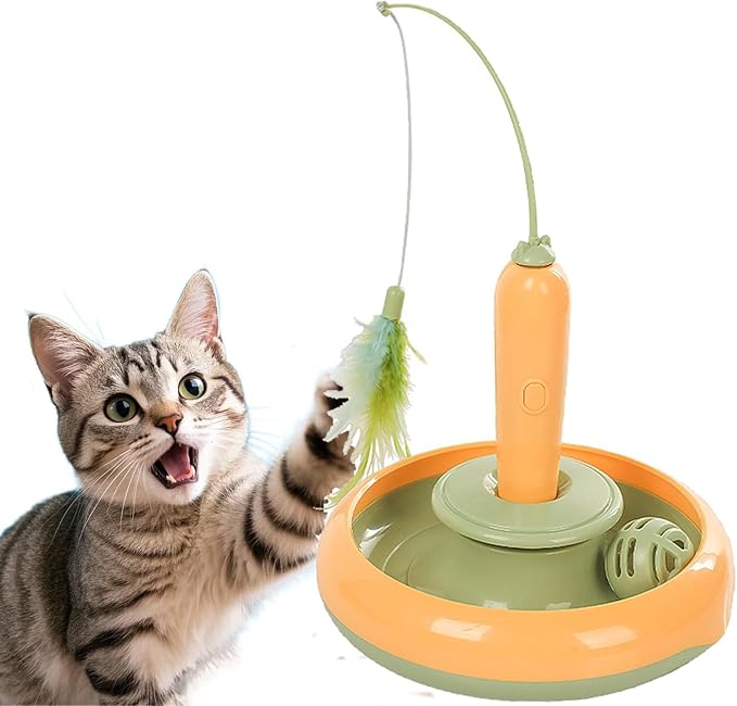 Interactive Cat Toys for Bored Indoor Cats,Automatic Cat Toy 3-in-1 Smart Teaser Wand Featuring Spinning Feather&Rolling Ball Track,Cats Dancer Toy Stimulates Hunting Instincts,Weight Control-Mewly Pet