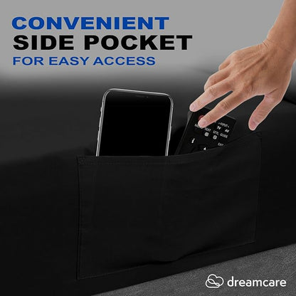 DREAMCARE King Size Sheets Set – 4 pcs Cooling Sheets – up to 21” Deep Pocket King Sheet Set – Hotel Luxury Sheets & Pillowcases – Superior Softness 100% Fine Microfiber with Side Pocket – Black