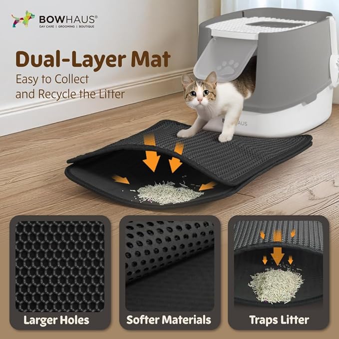 Fully Enclosed Cat Litter Box w/Lid, Scoop, Cat Mat & Odor Fitter, Large Plastic Cat Toilet with Double Door, Anti-Splashing Cat Litter Box with Lockable Front Door, Blue-Mewly Pet