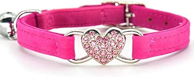 CHUKCHI Heart Bling Cat Collar with Safety Belt and Bell 8-11 Inches-Mewly Pet