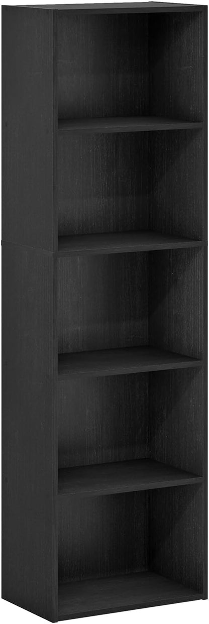 Furinno LUDER Book Shelf, 5-Tier Bookshelf, Bookcase, 9.4" x 15.8" x 52", for Living Room, Bedroom, Home Office, Blackwood