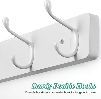 Heavy Duty Coat Rack Wall Mount - White Coat Hooks Wall Mounted for Sunglasses Jackets Hats Purse Dog Leashes Towels - Coat Hanger for Entryway Closet Mudroom Laundry Room Bathroom