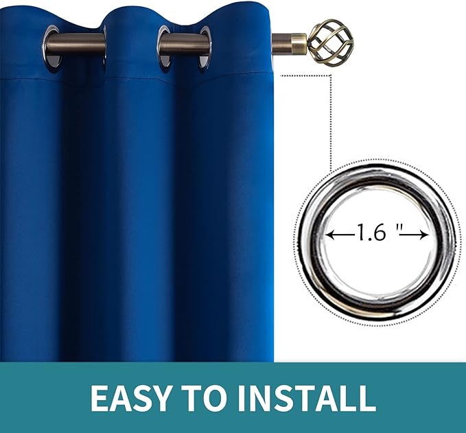BGment Blackout Curtains for Bedroom - Grommet Thermal Insulated Room Darkening Curtains for Living Room, 52 x 120 Inch, 2 Panels, Royal Blue