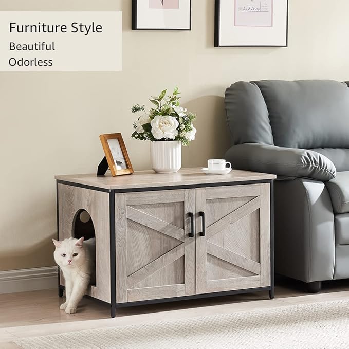 unipaws Top Opening Cat Litter Box Enclosure, Flip Top XL Extra Large Cat Box Furniture, Friendly to Elderly People, High Jumbo Automatic Litter Box Cover Hidden for Large Cat-Mewly Pet