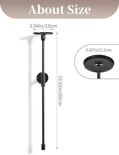 Sziqiqi Wall Candle Holder Black: Metal Candle Sconces for Pillar Candlestick Modern Wall Mount Candleholders Set of 2 - Long Candlestick Sconce Decor for Living Room Bedroom Bathroom Fireplace