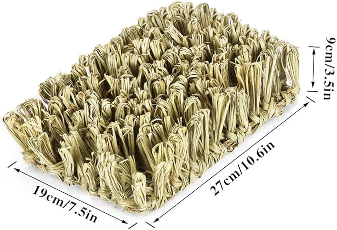 Hamiledyi Rabbit Grass Bed Bunny Natural Straw Woven Mat Guinea Pig Hay Mat Chew Mat for Rabbit Guinea Pig Chinchilla Squirrel Hedgehog(10.6x7.5x3.5inches)-Mewly Pet