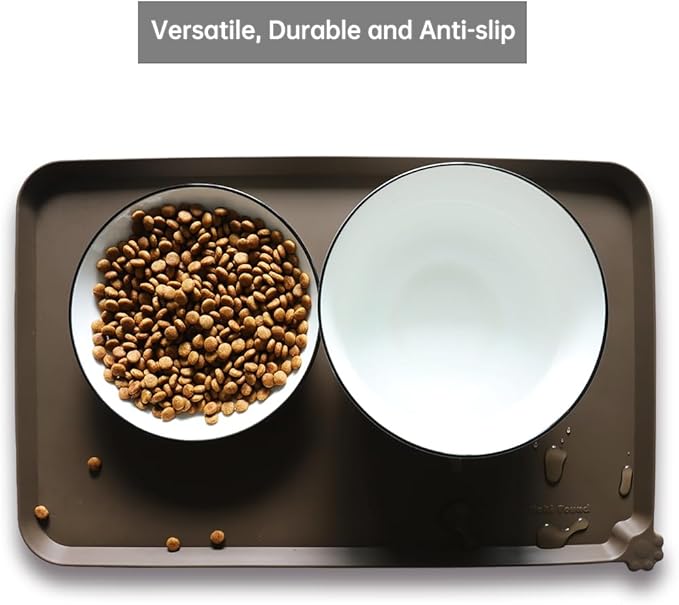 Hoki Found Silicone Pet Food Mats Tray - Non Slip Pet Dog Cat Bowl Mats Placemat - Dog Pet Cat Feeding Mat - Waterproof Dog Cat Food Mats -Pet Water Mats for Carpet - Coffee-Mewly Pet