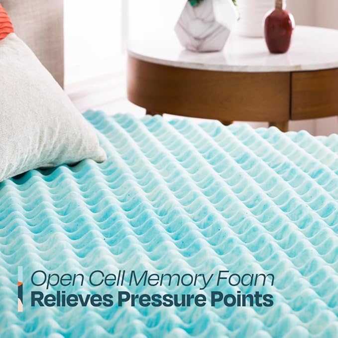 Linenspa 2 Inch Convoluted Gel Swirl Memory Foam Mattress Topper - Promotes Airflow - Relieves Pressure Points - Twin XL
